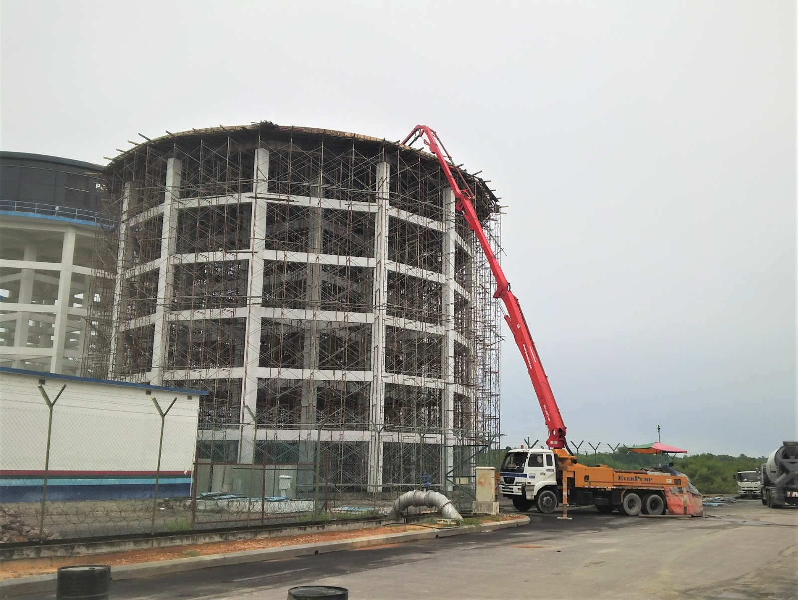 Close-up of elevated water tank structural components
