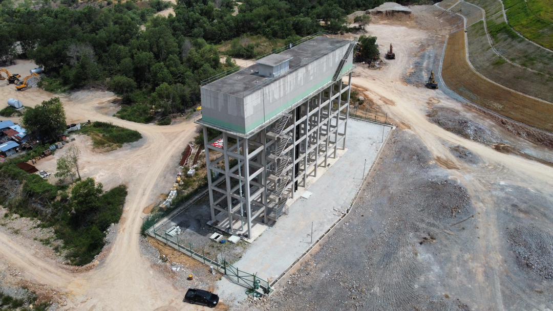 Wide view of integrated elevated water tank facility