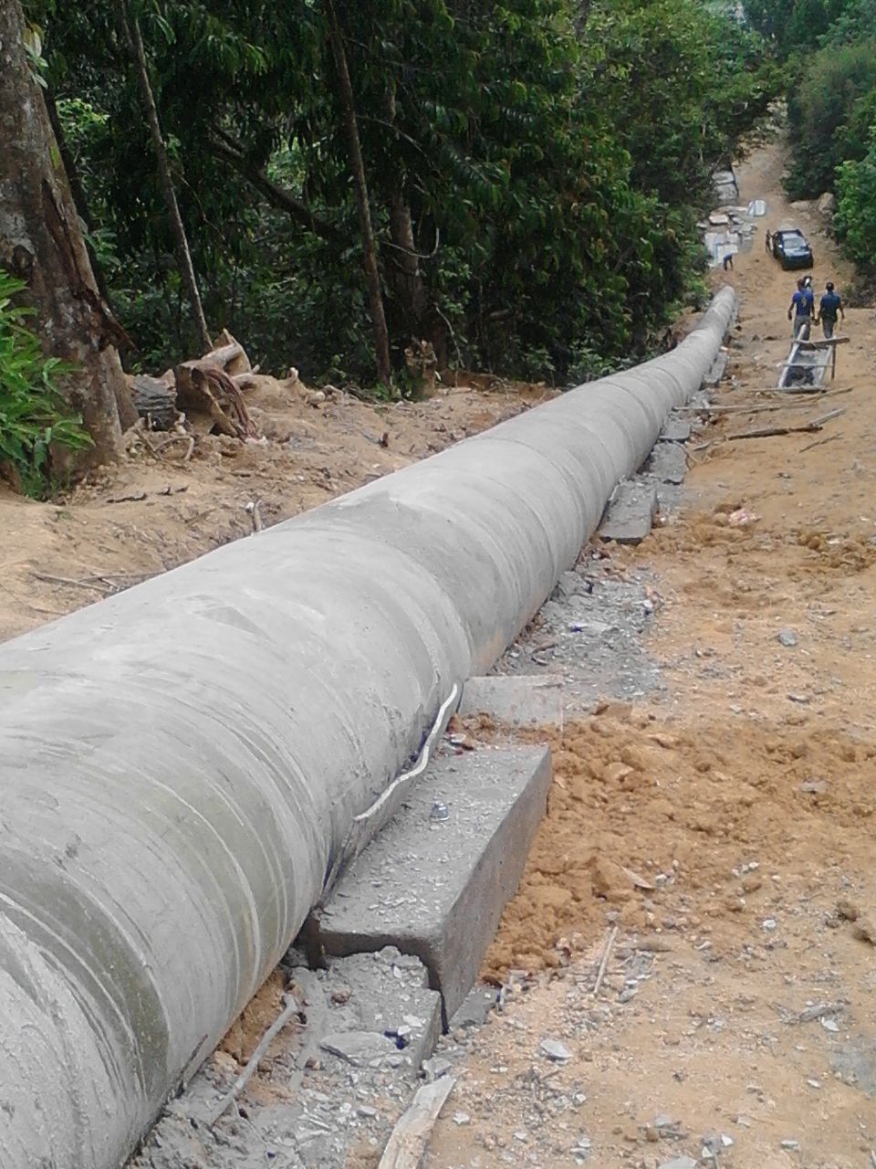 Pipe laying activities at construction site
