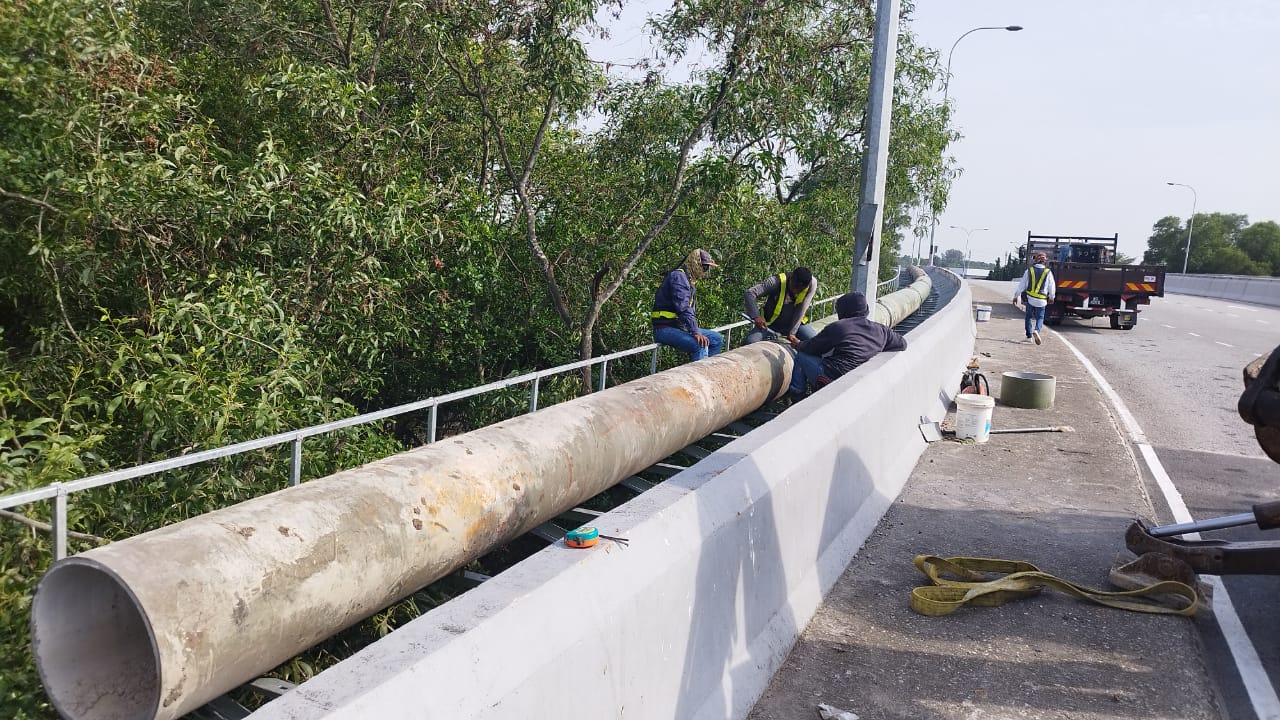 Close-up of water pumping system equipment